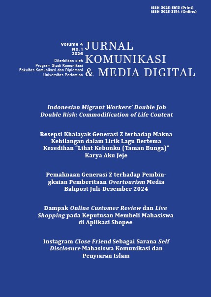 					View Vol. 4 No. 01 (2026): Jurnal Komunikasi & Media Digital
				